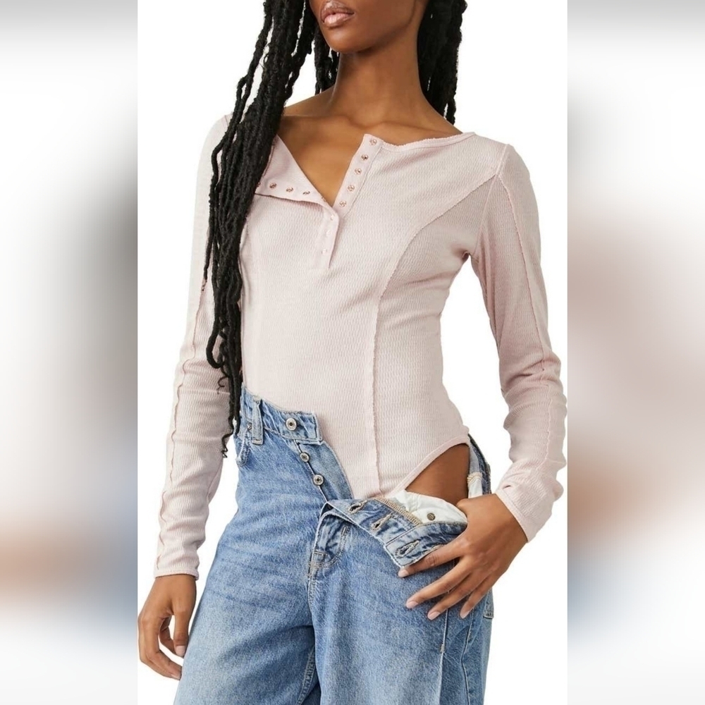 Free People Sloane Thermal Bodysuit in Peach Necture•XS - Picture 2 of 8